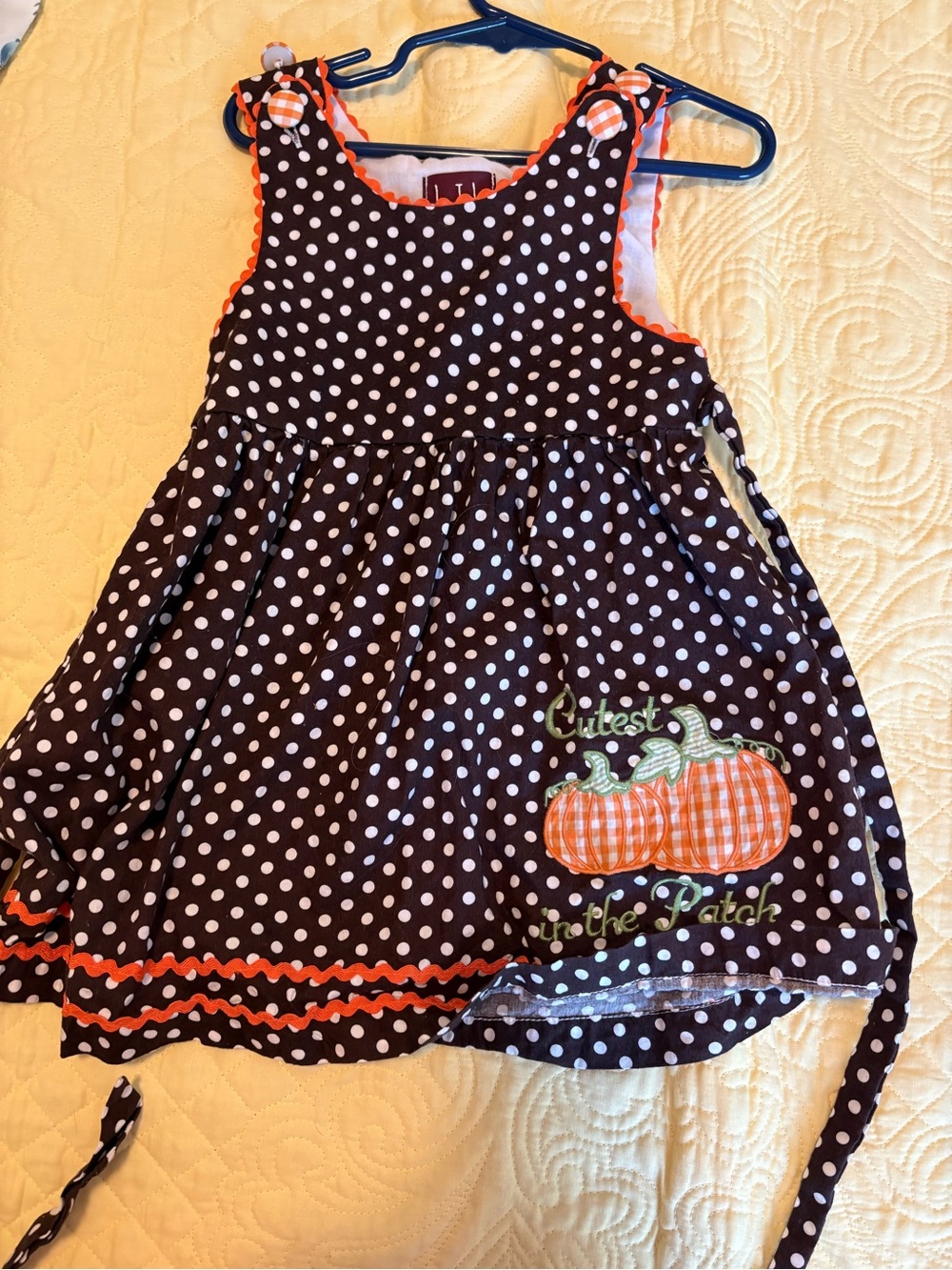 Girls Polka Dot Pumpkin Appliqué Dress - Black & Orange